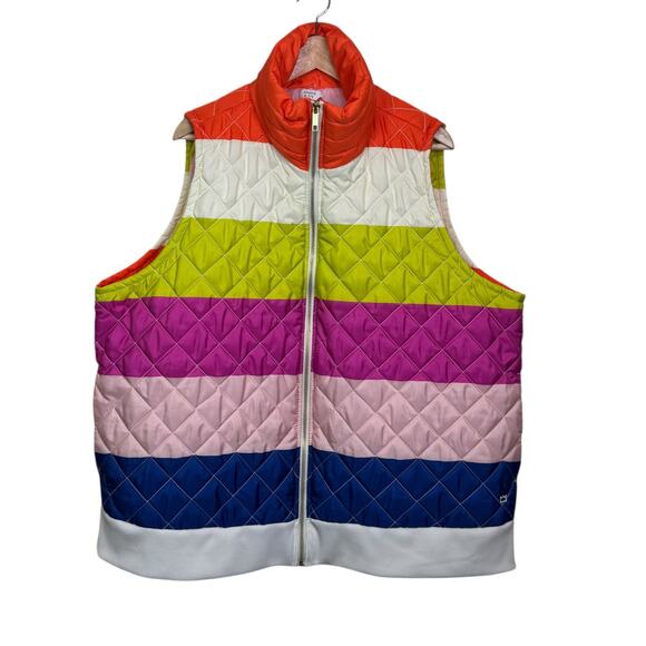 Crown & Ivy Plus Size 3X Rainbow Striped Quilted Zip Up Puffer Vest - Picture 1 of 8
